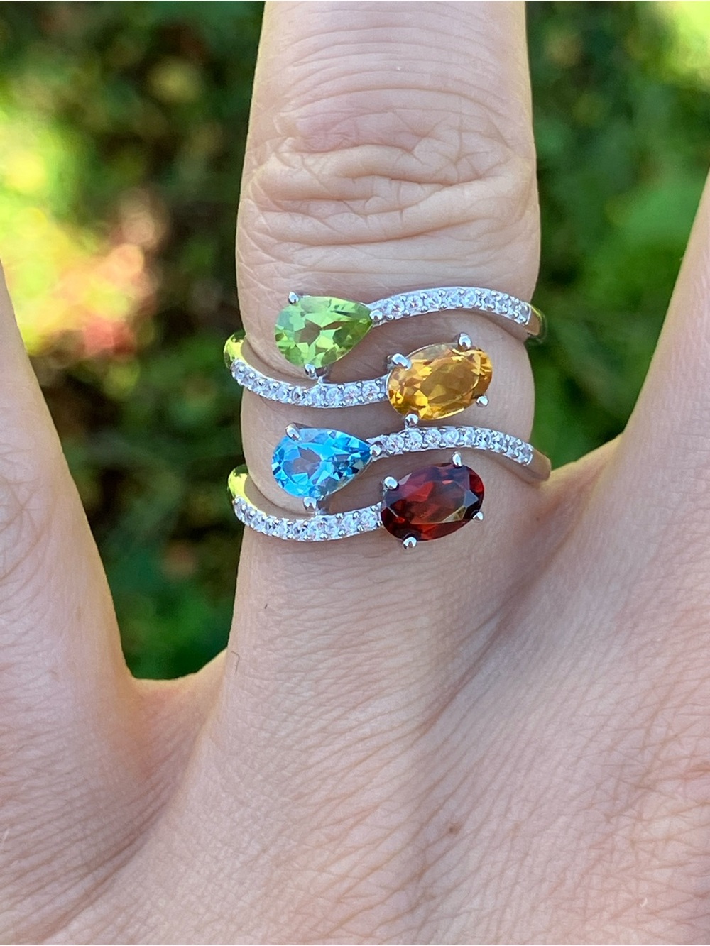 Natural Multi Gemstone Sterling Silver Ring Size 5.5